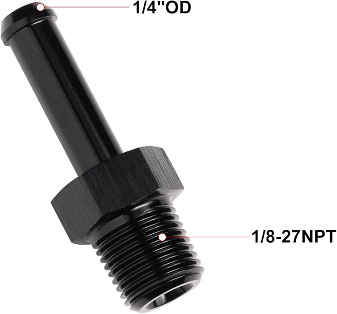 1/8 NPT Male to 1/4" Hose Barb Fitting Adapter Nipple Straight Aluminum Black - Image 2