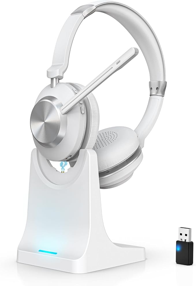 Wireless Headset with Mic for Work, Wireless Headset with USB Dongle & Charging by Jamrissen
