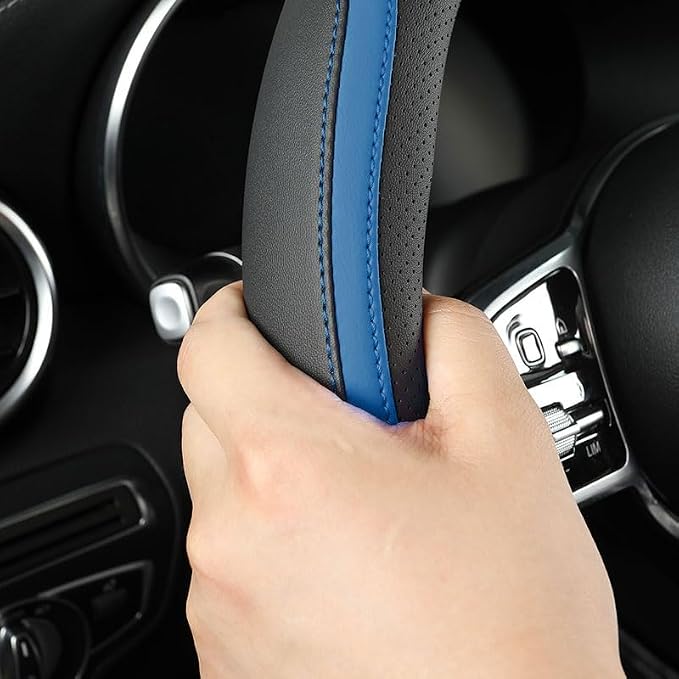 Car Steering Wheel Cover, Leather Steering Wheel Cover Blue Universal 14.5-15 - Image 3