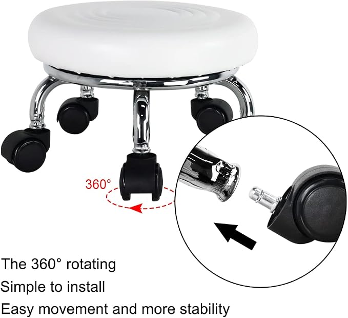 Modern PU Leather Low Round Rolling Stool - Image 5
