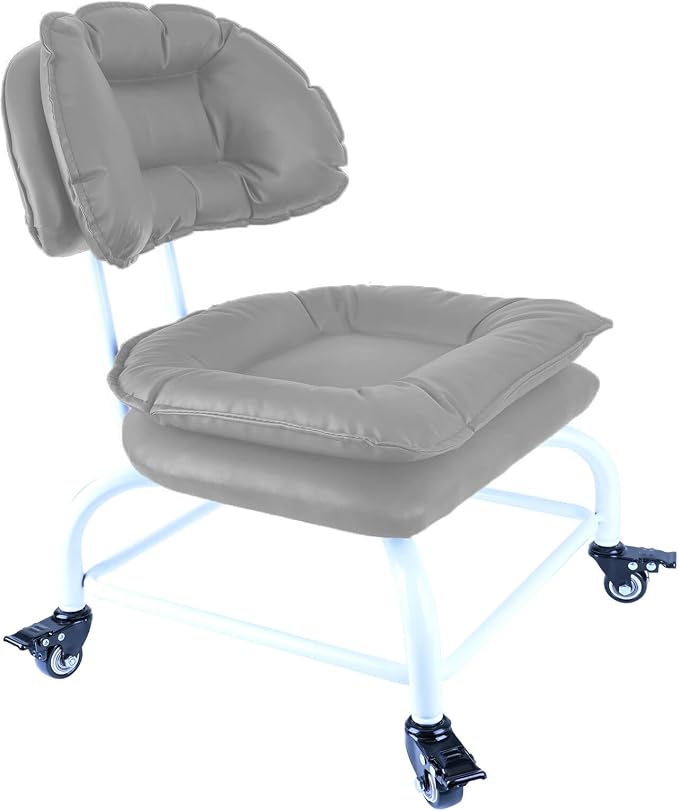 Rolling Stool Wide Seat with Back Rolling Chair 4 Wheels with Brakes - Image 5