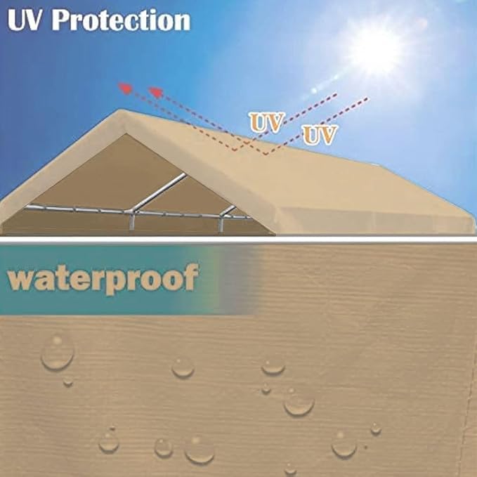 10'x20' Upgraded Carport Replacement Top Canopy Cover Beige - Image 7