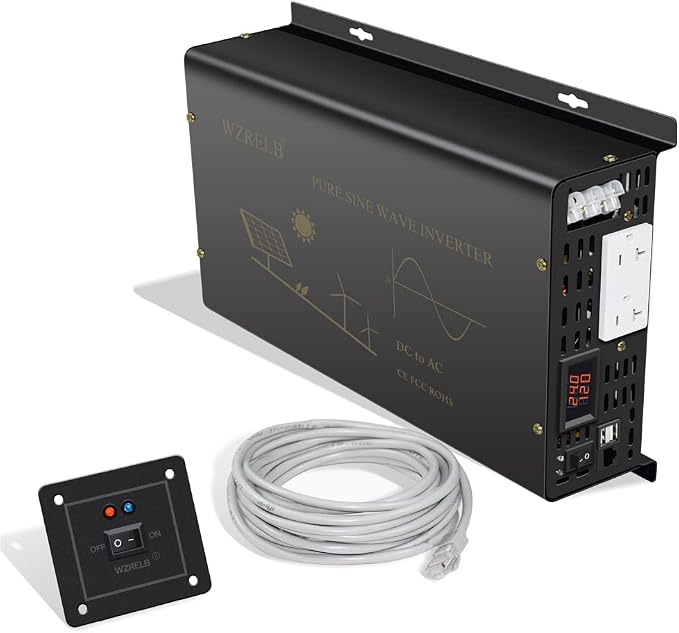 WZRELB Pure Sine Wave Power Inverter 3000W 24VDC to 120VAC 6000W Peak Dual AC by WZRELB
