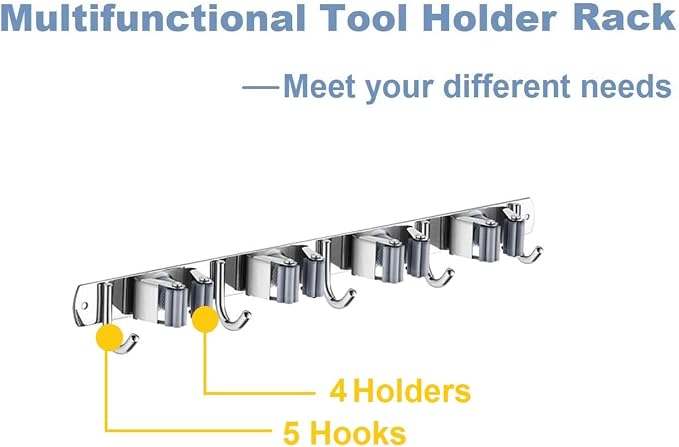Mop Broom Holder Wall Mount Heavy Duty Adhesive Tools Organizer Rack Stainless - Image 4