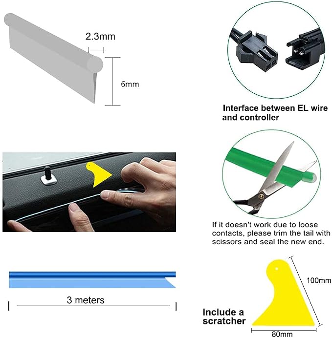 El Wire Blue Interior Car LED Strip Lights, 5M Neon Wire USB 5V - Image 4