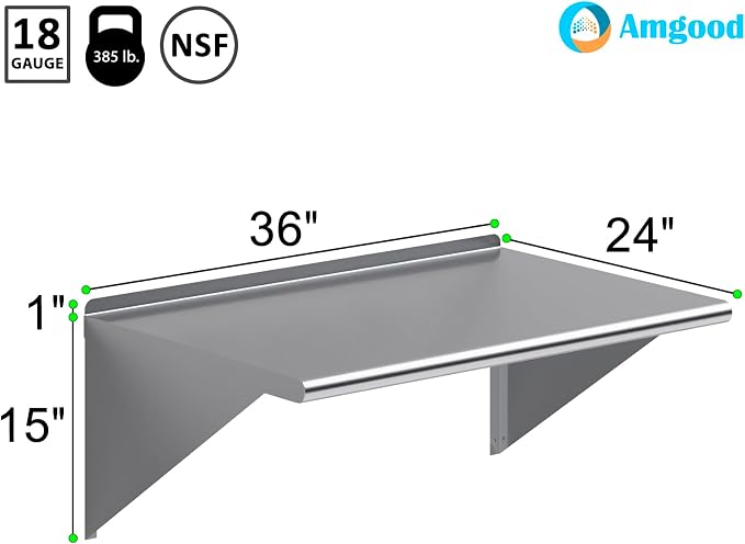 AmGood 36" Long X 24" Deep Stainless Steel Wall Shelf | NSF Certified | - Image 3