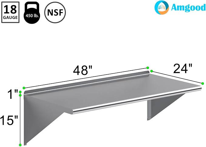 AmGood 48" Long X 24" Deep Stainless Steel Wall Shelf | NSF Certified | - Image 3