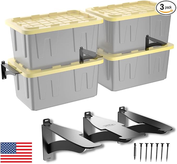 Koova Wall Mounted Tote Rack Storage System, Fits 27-Gallon Black and Yellow by Koova