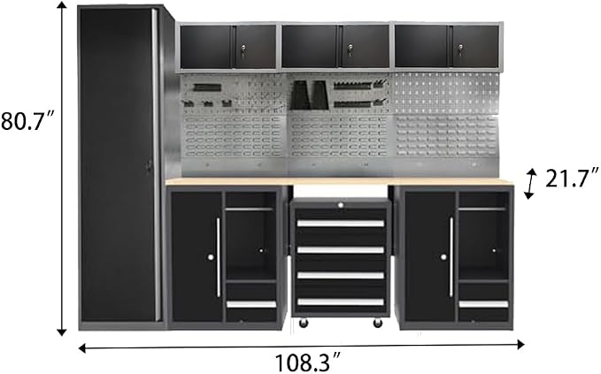 JZD Heavy Duty Metal Garage Shop Tool Storage Cabinet System, No Wall Mounting - Image 2