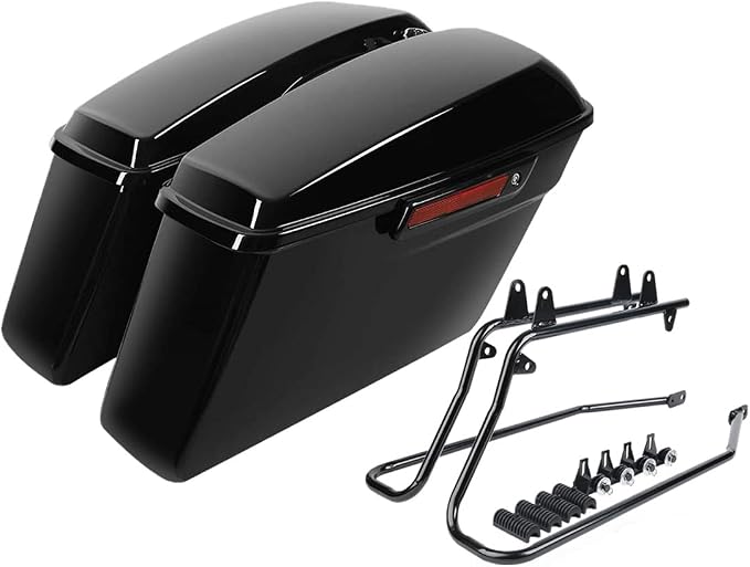 XFMT Vivid Black Motorcycle Saddlebags Hard Saddle Bags W/Black Latches & by XFMT