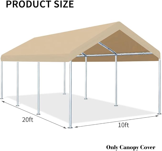 Rutile 10'x20' Carport Canopy ONLY Tent Garage Replacement Top Tarp Car Shelter - Image 4