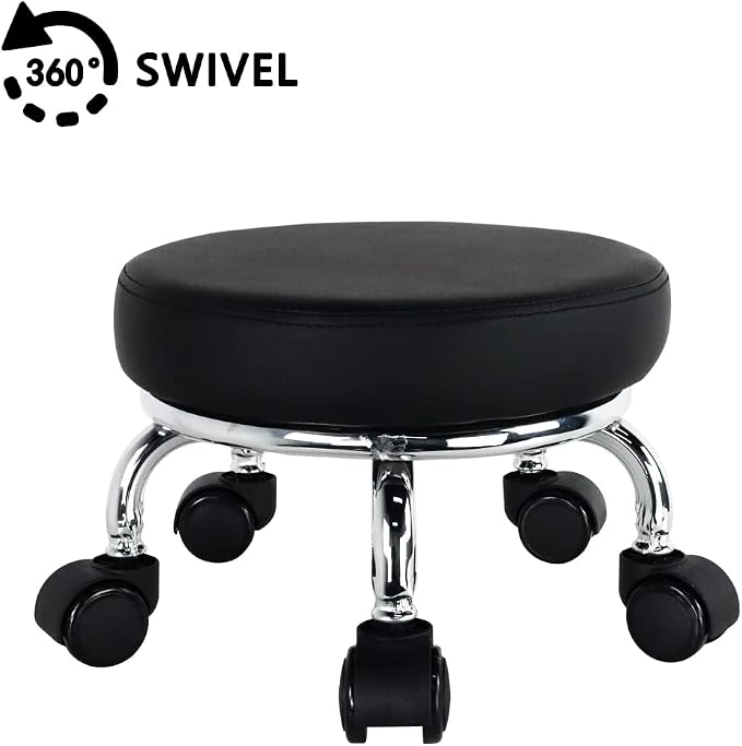 Modern Roller Seat PU Leather Low Round Rolling Stool 360 Swivel Small Stool - Image 4