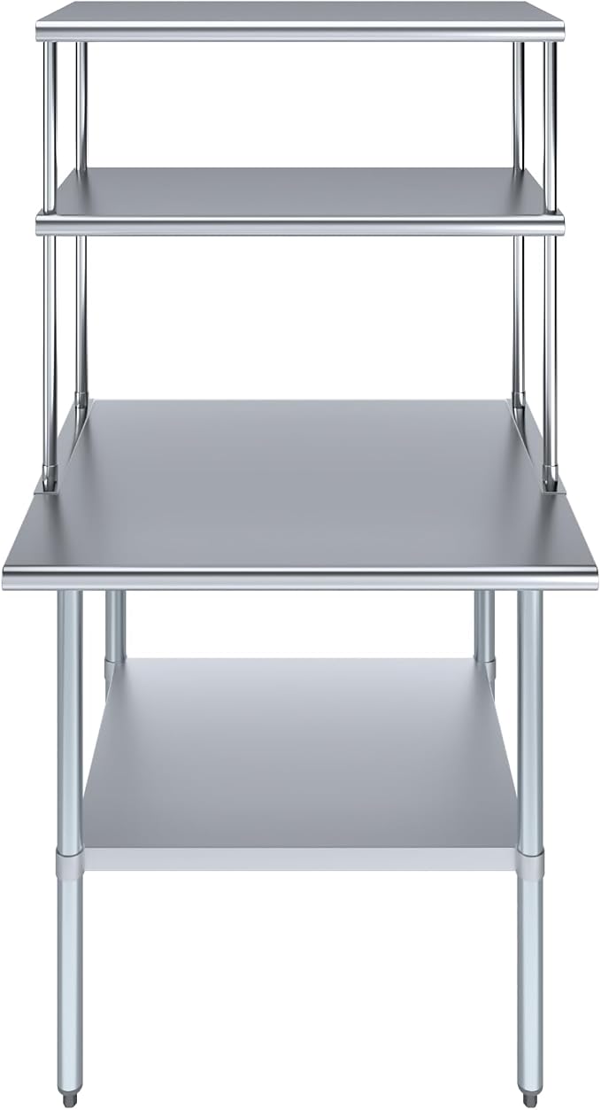 Amgood Stainless Steel Work Table Double Tier Overshelf | Metal Kitchen Prep - Image 2