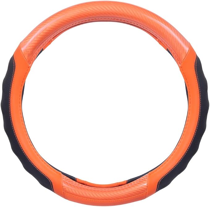 Motor Trend SW-812 Orange Ultra Sport Pebbled Leather Steering Wheel Cover - Image 3