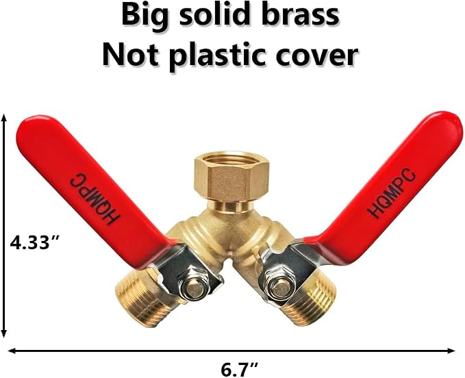 HQMPC Garden Hose Y Valve Splitter Brass Hose Splitter - Image 3