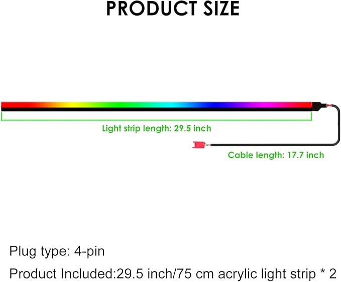 Dreamcolor Acrylic Interior Car Lights, 2 Piece 29.5inch/75cm 128 Colorful Car - Image 2