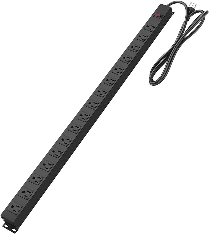 HHSOET 16-Outlet Metal Wall Mount Power Strip, 15 ft 14AWG Power Cord, 15A 125V by HHSOET