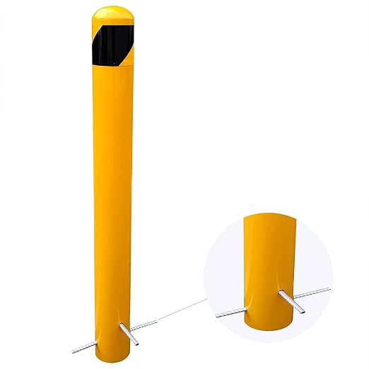 46" Pour in Place Steel Bollard Post, 4-1/2" OD Safety Bollard Yellow Powder by BIGalleons