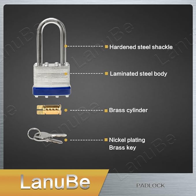 LanuBe Laminated Padlock 1-9/16inch Long Shackle 60 Pack Keyed Alike, Bulk Locks - Image 7