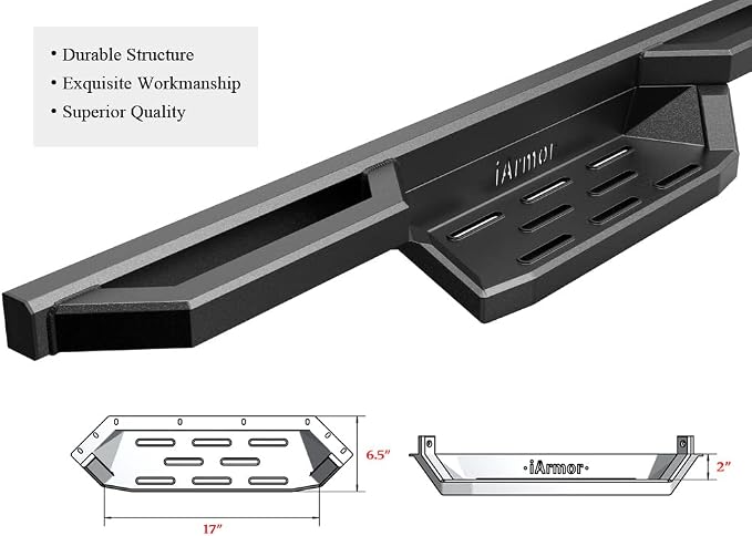 APS 304 Stainless Steel 6.5in Side Bars Pocket Steps Square Tube Rocker Guards - Image 3