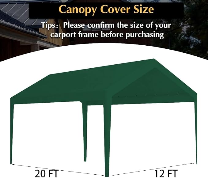 Rutile 12 x 20 FT Carport Replacement Cover, Heavy Duty Car Tarp Canopy Tent - Image 5