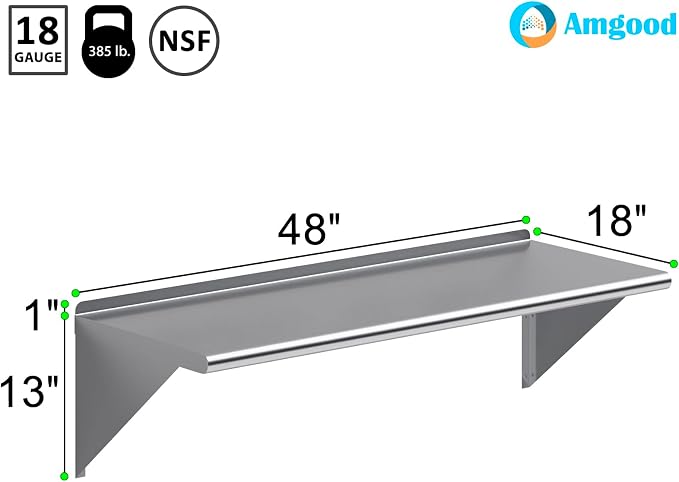 AmGood 48" Long X 18" Deep Stainless Steel Wall Shelf | NSF Certified | - Image 3