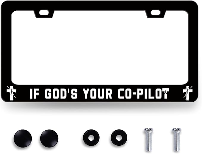 If God‘s Your Co-Pilot License Plate Frame Funny Jesus License Plate Stainless by RNKATIH