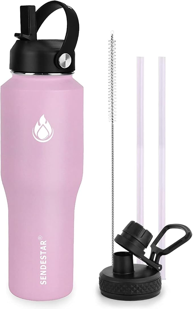 SENDESTAR Water Bottle 32oz, 2 Lids, Wide Mouth Stainless Steel Vacuum by Sendestar