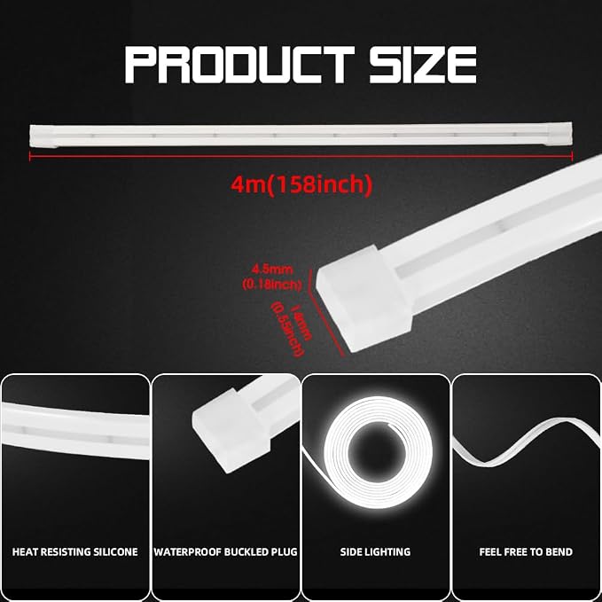 Car LED Strip Light For Trunk, 158Inch IP67 Silicone Waterproof Neon Light - Image 7