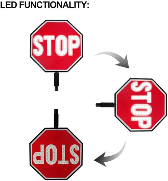 18" LED Stop/Slow Paddle, Reflective Hand Held Stop Sign - Image 7