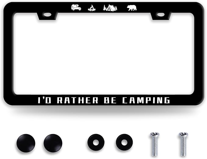I'D Rather Be Camping License Plate Frame Funny Camper License Plate Frames by BRAGHRTED