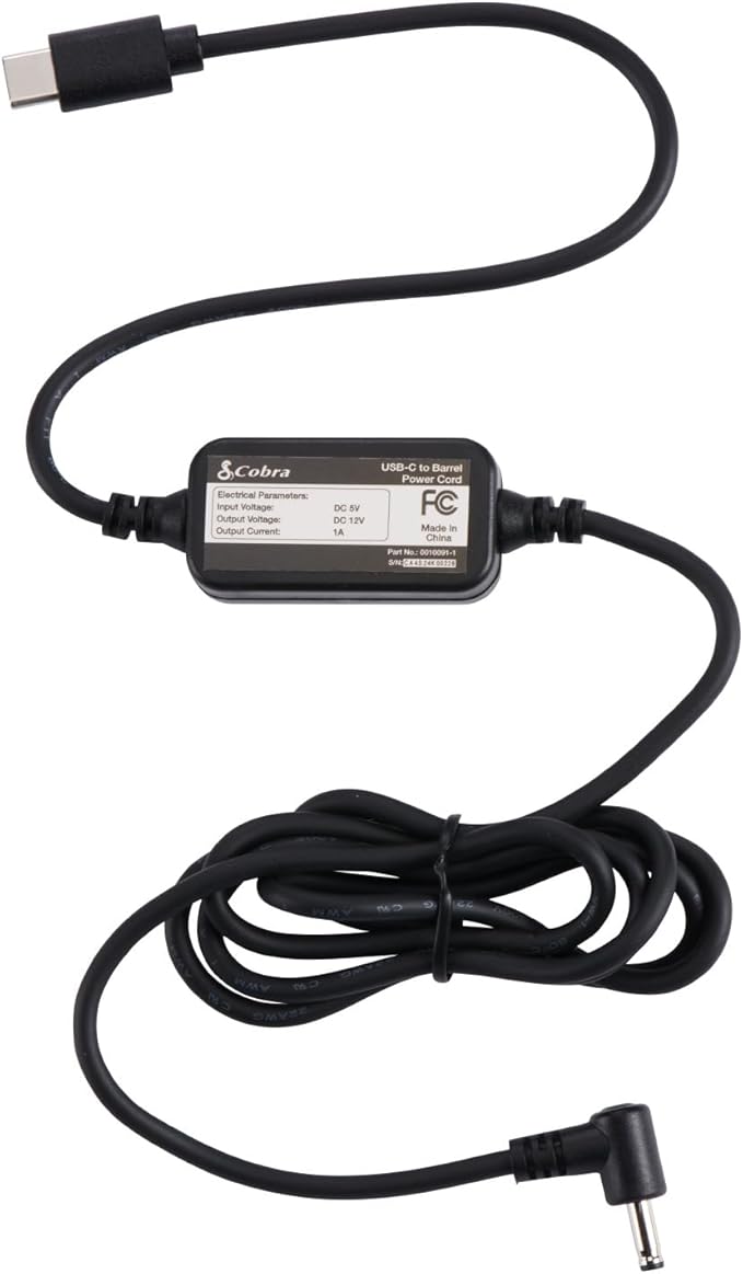 Cobra USB-C to Barrel Connector Radar Detector Power Cable Radar Detectors by CobraElectronics