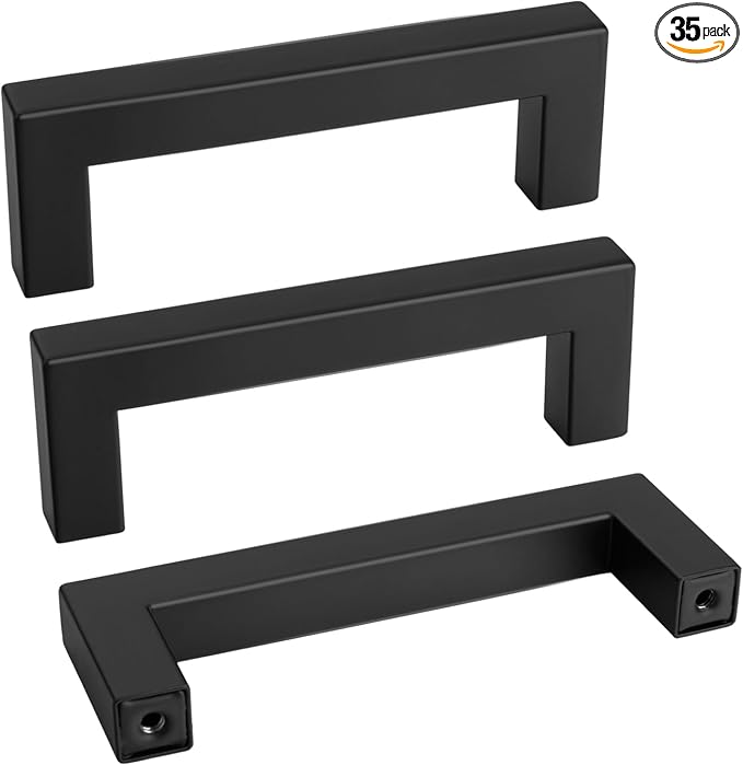 goldenwarm 35 Pack 3.5 INCH Black Square Bar Cabinet Pull by goldenwarm