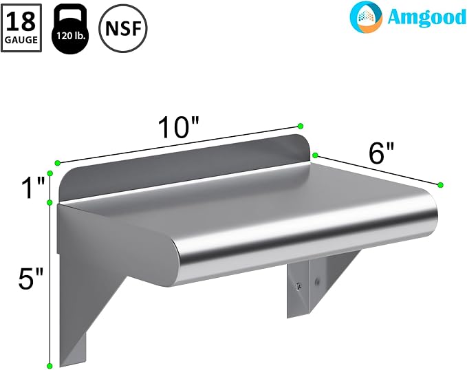 AmGood 6 in. x 10 in. Stainless Steel Wall Mount Shelf. Commercial/Home. Kitchen - Image 3