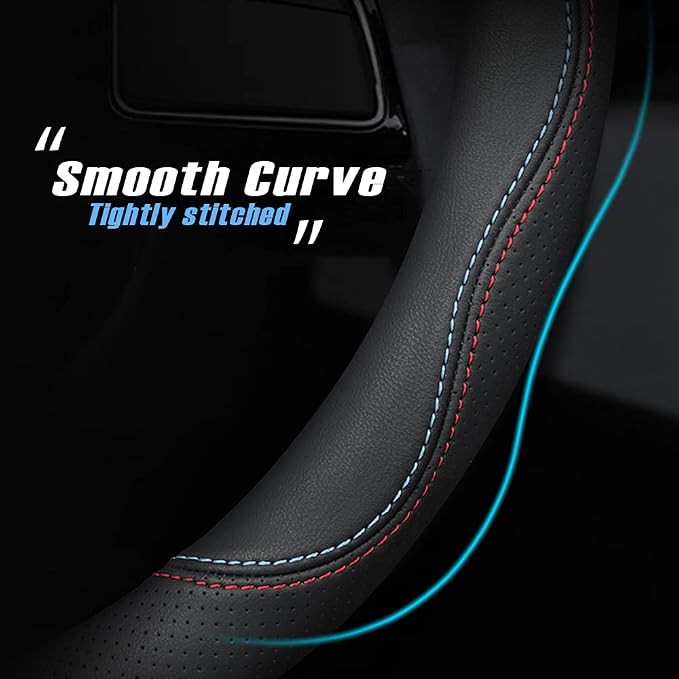 New Nappa Leather car Steering Wheel Cover, Universal 15 inch Black - Image 6