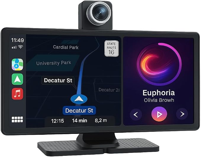 Portable Apple CarPlay & Android Auto – 10.26" Wireless Car Stereo, 4K Dash Cam by NOBKLEN