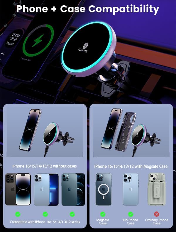 MOKPR for Magsafe Car Mount Charger-15W Wireless Car Charger-Magnetic Car Phone - Image 3