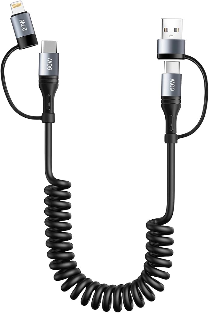 Coiled Lightning Cable 4 in 1 Multi Charging Cable 60W Fast Charging by Miger