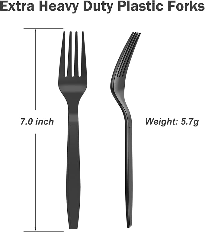 360 Count Extra Heavy Duty Black Plastic Forks Disposable, Heat Resistant - Image 3