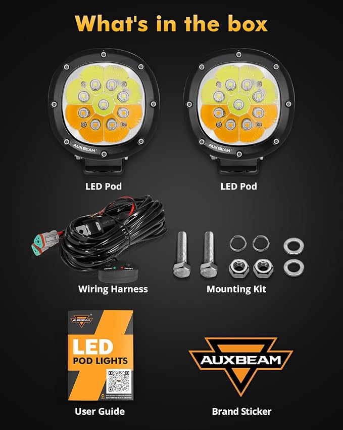 Auxbeam 6 Modes Amber White Round LED Pods, P4 Series 4 Inch 90W Flashing - Image 3
