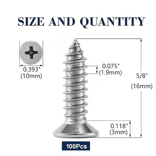 #12 x 5/8" Wood Screw 100Pcs 18-8 Stainless Steel Screws Flat Head Phillips - Image 2