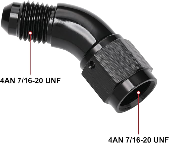 45 Degree 4AN Male to 4AN Female Swivel Full Flow Fitting Adapter Coupler - Image 2