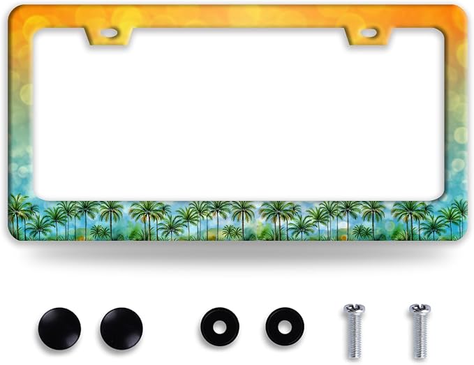 Palm Tree License Plate Frame Tropical Hawaii License Plate Frames Funny Auto by NINANMY