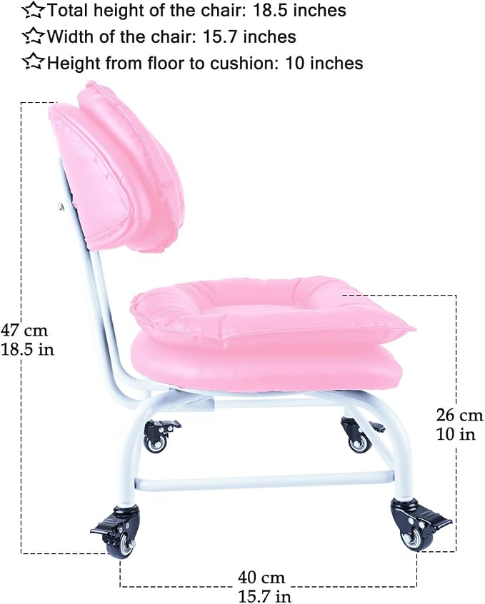 Rolling Stool Wide Seat with Back Rolling Chair 4 Wheels with Brakes - Image 4
