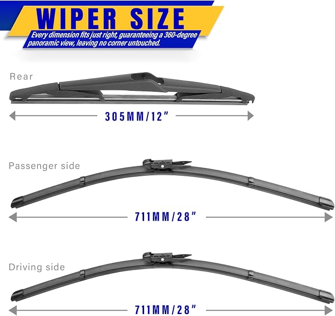 3 wipers Replacement for 2012-2018 Ford Focus, Windshield Wiper Blades Original - Image 2