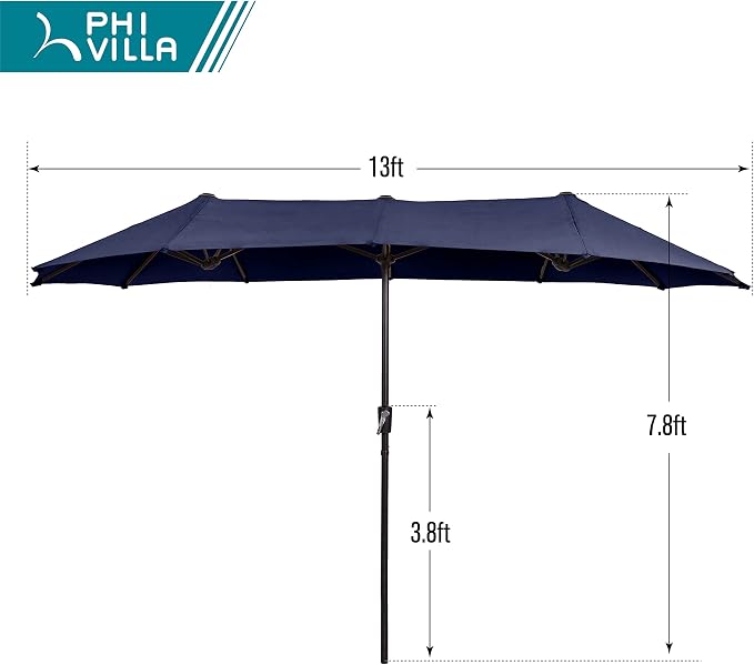 PHI VILLA 13ft Double-Sided Twin Outdoor Patio Umbrella Market Umbrella - Image 3