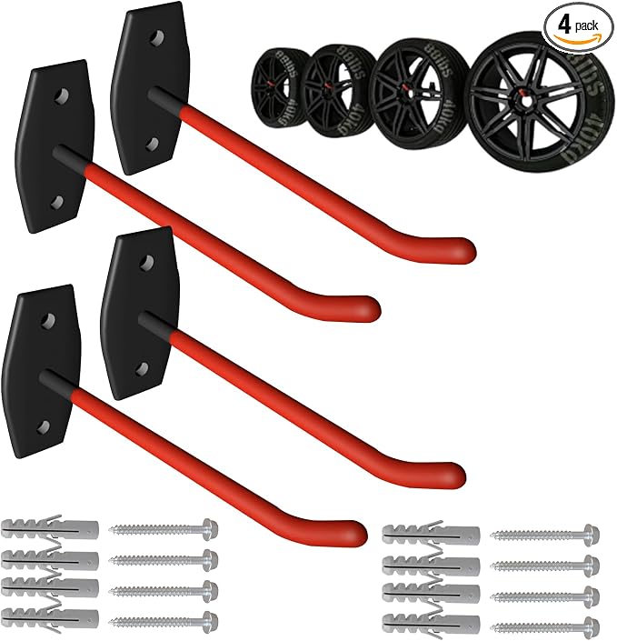 4 Pcs Wall Mount Garage Tires Hooks, 10 Inch Heavy Duty Steel Garage Storage by INDECKMO