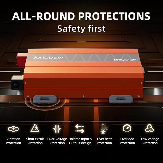 2080W Pure Sine Wave Inverter, 12V DC to 110V/120V AC, 6000W Peak, 5V/2.1A USB - Image 7