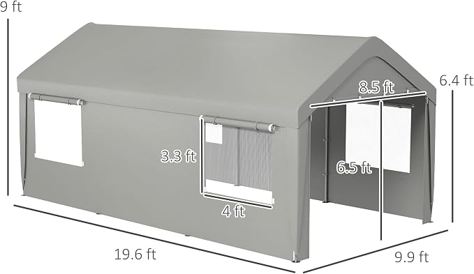 Outsunny Carport 10' x 20' Portable Garage, Heavy Duty Car Port Canopy - Image 7