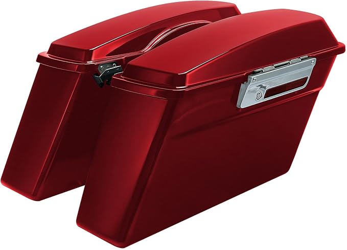 XFMT Motorcycle Red Hard Saddlebags Saddle Bags Trunk W/Lids & Chrome Latches - Image 3